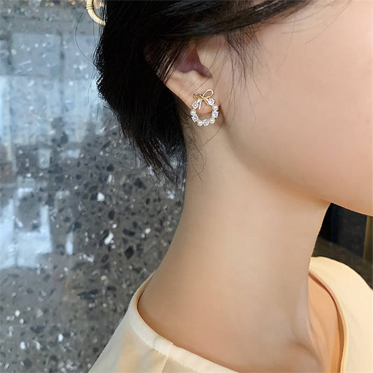 Luxury Pearl Bow Knot Stud Earrings for Women | Korean Elegant Fashion Jewelry
